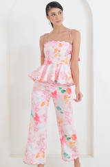 Pink Linen Print Co Ord Set