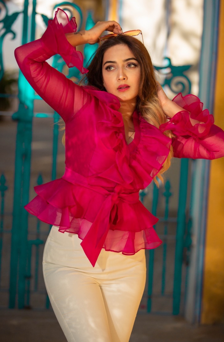ANCHAL BHARDWAJ in Magenta Pink Ruffle Top