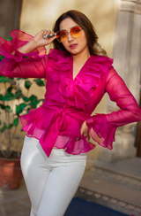 ANCHAL BHARDWAJ in Magenta Pink Ruffle Top