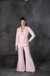 Pink Asymmetrical Drape Blazer Pant Set