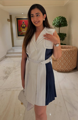 Ashna Gidwani in Blue & White Pleated Cotton Dress