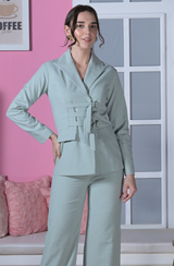 Baby Blue Linen Blazer Pant Set