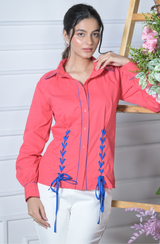 Teaberry Lace Up Detail Shirt