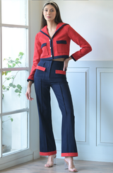 Red Tweed & Denim Jacket Set