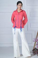 Teaberry Lace Up Detail Shirt