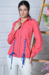 Teaberry Lace Up Detail Shirt