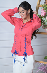 Teaberry Lace Up Detail Shirt