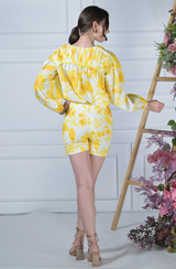 Yellow Linen Printed Shorts Set