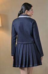 Blue Denim Boucle Trim Skirt Set