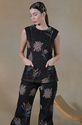 Black Floral Denim Co Ord Set