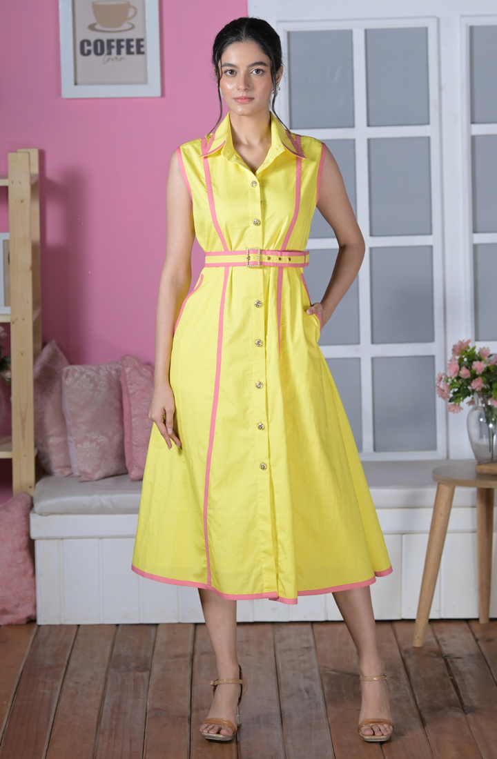 Sunshine Yellow Piping Dress