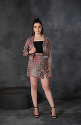 Brown Gingham Embellished Skirt Set