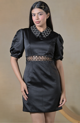 Black Embroidered Mini Dress