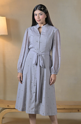 Grey Embroidered Midi Dress