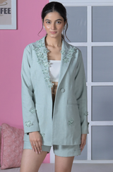 Baby Blue Linen Shorts Set