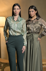 Olive Embroidered Skirt Set