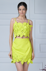 Neon Green Flower Skirt Set