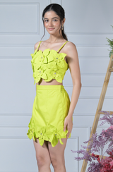 Neon Green Flower Skirt Set