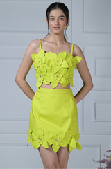 Neon Green Flower Skirt Set