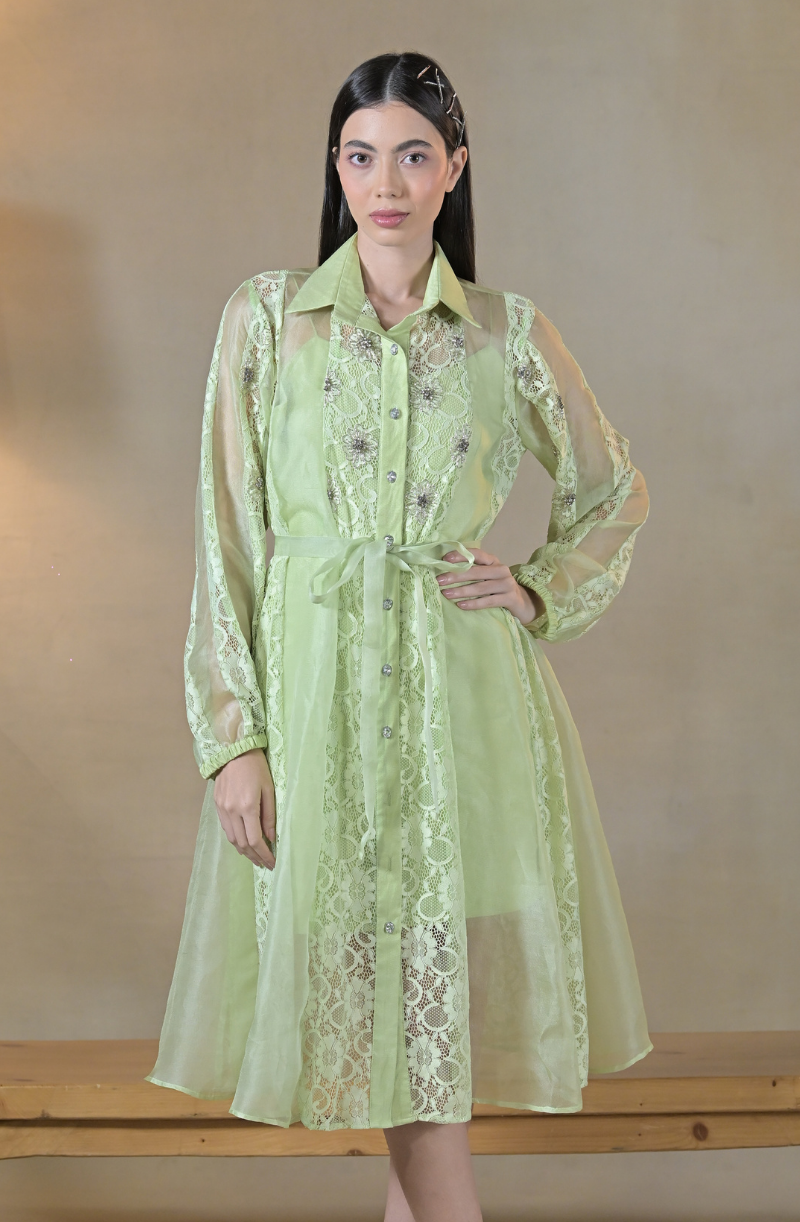 Bright Pastel Green Midi Dress  Ombrello Clothing