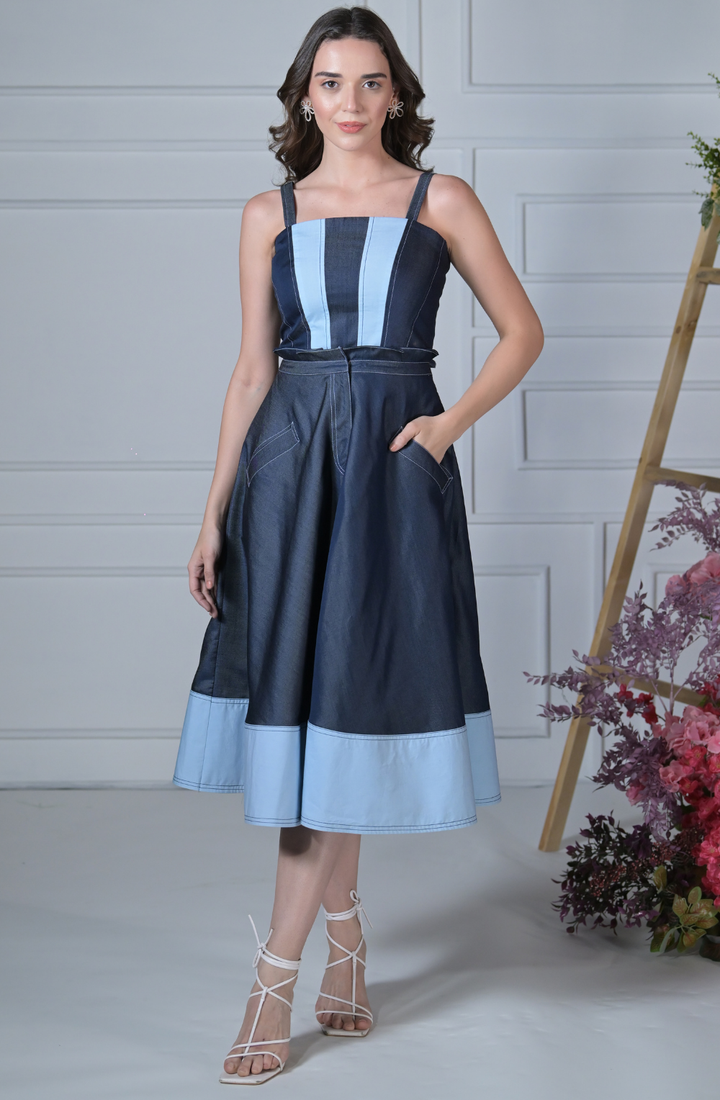 Dark Blue Denim Corset & Skirt Set