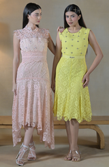 Peach Embroidered Asymmetrical Dress