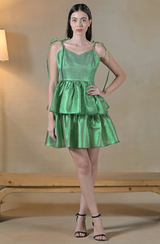 Green Shimmer Ruffle Dress