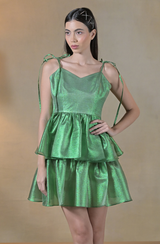 Green Shimmer Ruffle Dress
