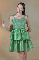 Green Shimmer Ruffle Dress
