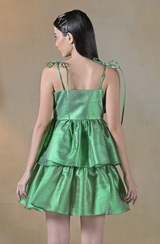Green Shimmer Ruffle Dress