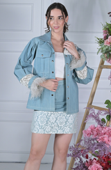 Denim Lace & Feather Skirt Set