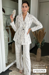 Cream Embroidered Blazer Pant Set