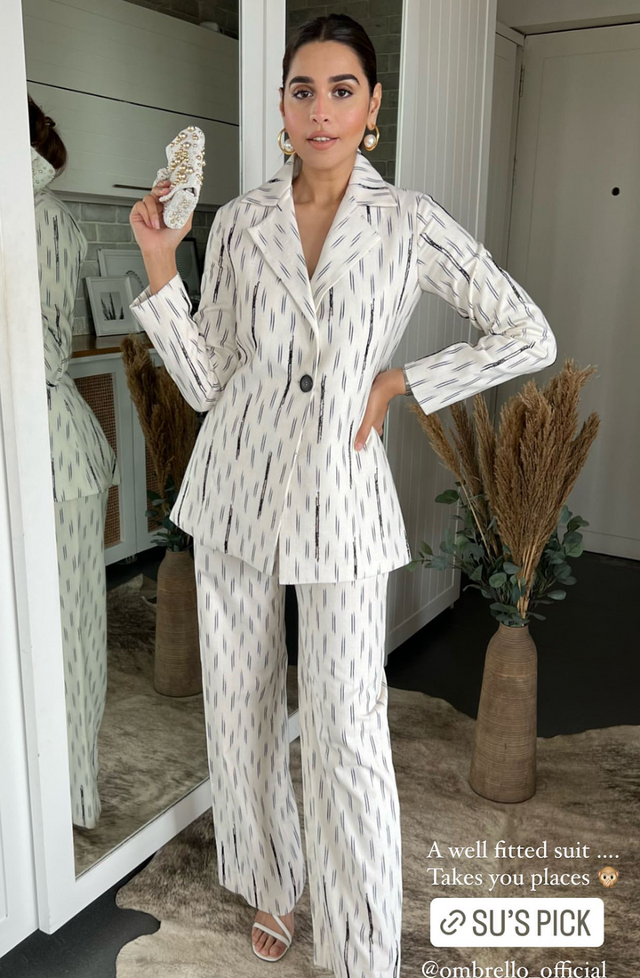 Summiyya A P Shah in Cream Embroidered Blazer Pant Set