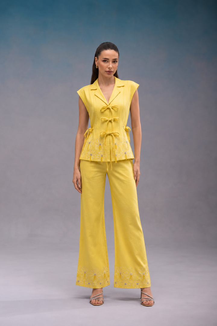 Yellow & White Embroidered Co Ord Set