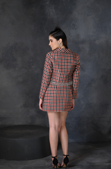 Brown Gingham Embellished Skirt Set