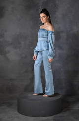 Carolina Blue Embroidered Co- Ord Set