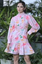 Pink Linen Lace Dress