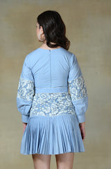 White Blue Pleated Dress