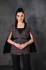 Multi Colour Tweed Cape With Belt