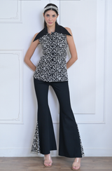 Black & White Sleeveless Jacket Set