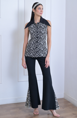 Black & White Sleeveless Jacket Set