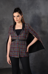 Multi Colour Tweed Cape With Belt