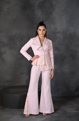 Pink Asymmetrical Drape Blazer Pant Set