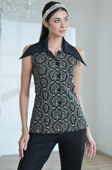 Black & Golden Sleeveless Jacket Set