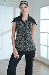 Black & Golden Sleeveless Jacket Set