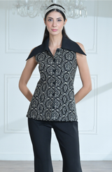 Black & Golden Sleeveless Jacket Set