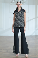 Black & Golden Sleeveless Jacket Set