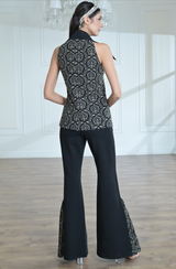 Black & Golden Sleeveless Jacket Set