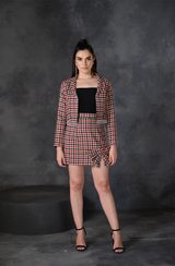 Brown Gingham Embellished Skirt Set