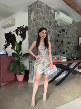 Sonam Pall Jetley in Shimmer Fringe Dress With Drape Detail